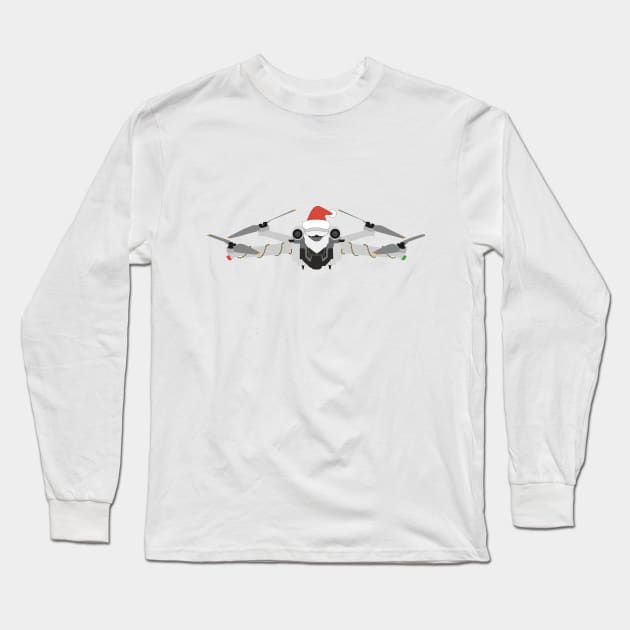 Festive DJI Mini 3 Pro Santa hat with beard and garland Long Sleeve T-Shirt by Oddoty